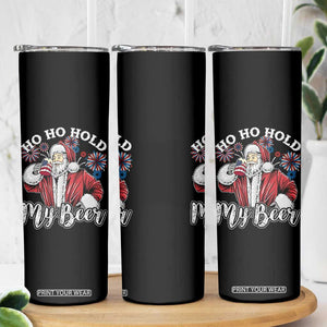 Christmas In July Skinny Tumbler Ho Ho Hold My Beer Summer Santa USA Flag 4th Of July TS11 Print Your Wear