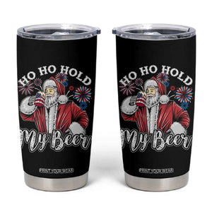 Christmas In July Tumbler Cup Ho Ho Hold My Beer Summer Santa USA Flag 4th Of July TS11 Black Print Your Wear