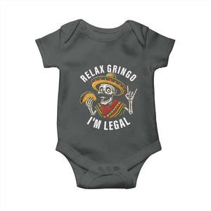 Cinco De Mayo Skeleton Baby Onesie Relax Gringo I'm Legal Poncho TS02 Dark Heather Print Your Wear