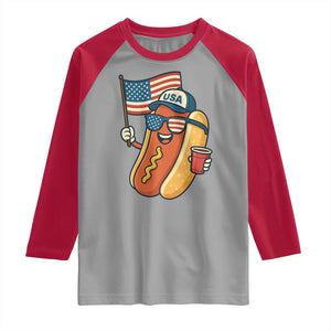 Cool Patriotic Hot Dog Raglan Shirt Funny 4th of July Cookout 4th of July American Flag TS02 Sport Gray Red Print Your Wear
