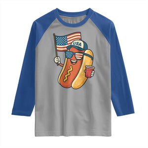 Cool Patriotic Hot Dog Raglan Shirt Funny 4th of July Cookout 4th of July American Flag TS02 Sport Gray Royal Print Your Wear