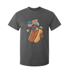 Cool Patriotic Hot Dog T Shirt For Kid Funny 4th of July Cookout 4th of July American Flag TS02 Dark Heather Print Your Wear