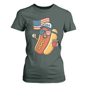 Cool Patriotic Hot Dog T Shirt For Women Funny 4th of July Cookout 4th of July American Flag TS02 Dark Forest Green Print Your Wear