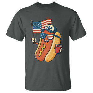 Cool Patriotic Hot Dog T Shirt Funny 4th of July Cookout 4th of July American Flag TS02 Dark Heather Print Your Wear
