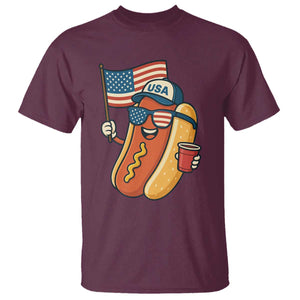 Cool Patriotic Hot Dog T Shirt Funny 4th of July Cookout 4th of July American Flag TS02 Maroon Print Your Wear
