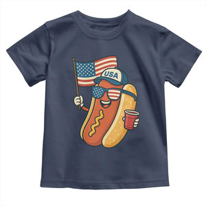 Cool Patriotic Hot Dog Toddler T Shirt Funny 4th of July Cookout 4th of July American Flag TS02 Navy Print Your Wear