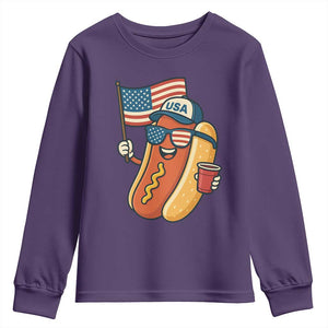 Cool Patriotic Hot Dog Youth Sweatshirt Funny 4th of July Cookout 4th of July American Flag TS02 Purple Print Your Wear