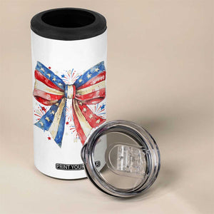 Coquette 4th Of July 4 in 1 Can Cooler Tumbler USA Bow American Flag Red White and Blue TS10 Print Your Wear