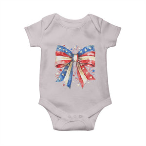 Coquette 4th Of July Baby Onesie USA Bow American Flag Red White and Blue TS10 Ice Gray Print Your Wear