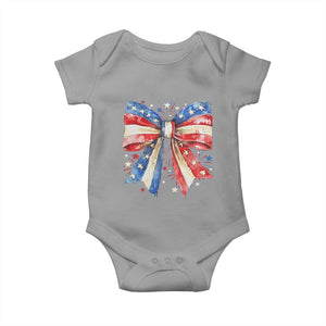Coquette 4th Of July Baby Onesie USA Bow American Flag Red White and Blue TS10 Sport Gray Print Your Wear