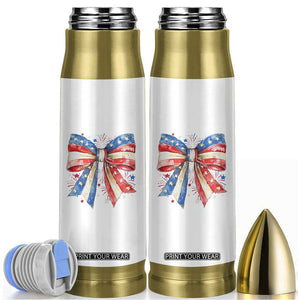 Coquette 4th Of July Bullet Tumbler USA Bow American Flag Red White and Blue TS10 White Print Your Wear