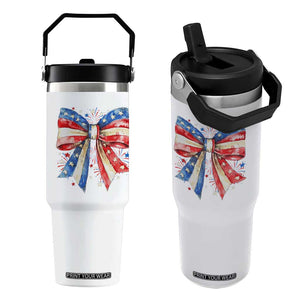 Coquette 4th Of July Flip Straw Tumbler USA Bow American Flag Red White and Blue TS10 One Size: 30 oz White Print Your Wear