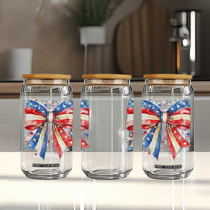 Coquette 4th Of July Glass Can USA Bow American Flag Red White and Blue TS10 Print Your Wear