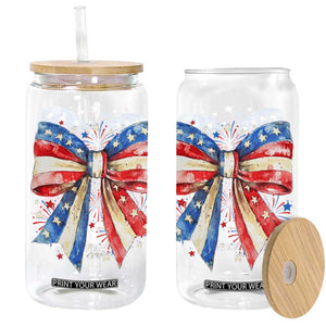 Coquette 4th Of July Glass Can USA Bow American Flag Red White and Blue TS10 White Print Your Wear