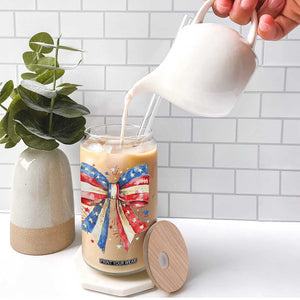 Coquette 4th Of July Glass Can USA Bow American Flag Red White and Blue TS10 Print Your Wear