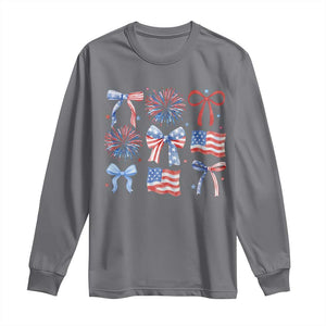 Coquette 4th Of July Long Sleeve Shirt Patriotic Bow American Flag TS10 Charcoal Print Your Wear