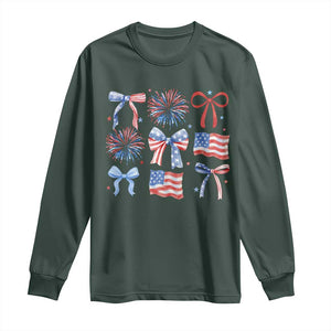 Coquette 4th Of July Long Sleeve Shirt Patriotic Bow American Flag TS10 Dark Forest Green Print Your Wear
