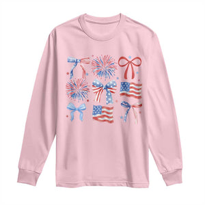 Coquette 4th Of July Long Sleeve Shirt Patriotic Bow American Flag TS10 Light Pink Print Your Wear