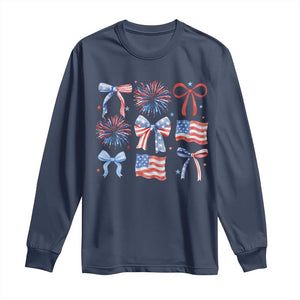 Coquette 4th Of July Long Sleeve Shirt Patriotic Bow American Flag TS10 Navy Print Your Wear