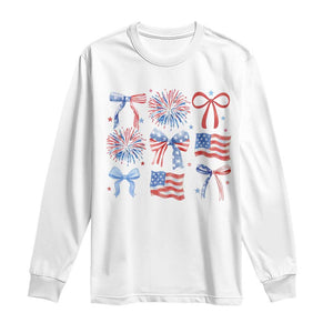 Coquette 4th Of July Long Sleeve Shirt Patriotic Bow American Flag TS10 White Print Your Wear