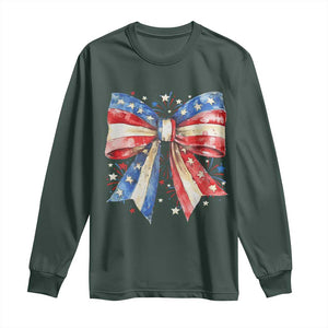 Coquette 4th Of July Long Sleeve Shirt USA Bow American Flag Red White and Blue TS10 Dark Forest Green Print Your Wear