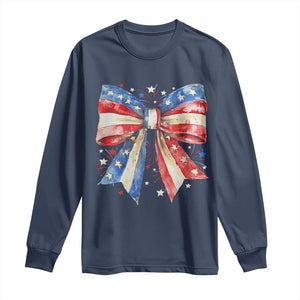 Coquette 4th Of July Long Sleeve Shirt USA Bow American Flag Red White and Blue TS10 Navy Print Your Wear