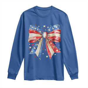 Coquette 4th Of July Long Sleeve Shirt USA Bow American Flag Red White and Blue TS10 Royal Blue Print Your Wear