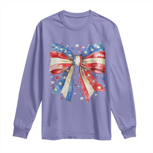 Coquette 4th Of July Long Sleeve Shirt USA Bow American Flag Red White and Blue TS10 Violet Print Your Wear