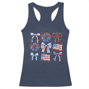 Coquette 4th Of July Racerback Tank Top Patriotic Bow American Flag TS10 Navy Print Your Wear