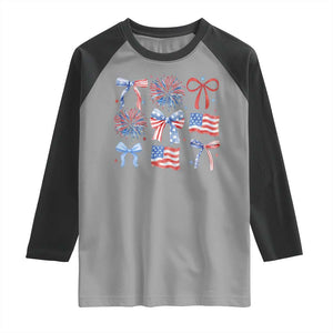 Coquette 4th Of July Raglan Shirt Patriotic Bow American Flag TS10 Sport Gray Black Print Your Wear