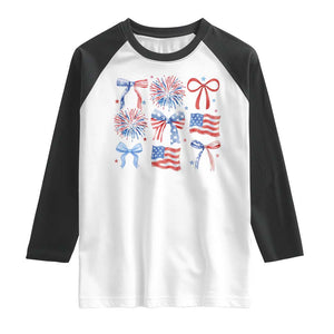Coquette 4th Of July Raglan Shirt Patriotic Bow American Flag TS10 White Black Print Your Wear