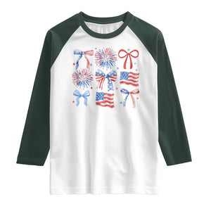 Coquette 4th Of July Raglan Shirt Patriotic Bow American Flag TS10 White Dark Forest Green Print Your Wear
