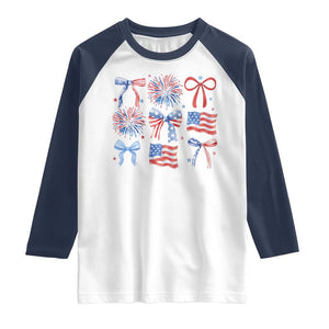 Coquette 4th Of July Raglan Shirt Patriotic Bow American Flag TS10 White Navy Print Your Wear