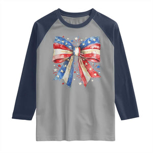 Coquette 4th Of July Raglan Shirt USA Bow American Flag Red White and Blue TS10 Sport Gray Navy Print Your Wear