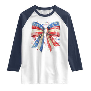 Coquette 4th Of July Raglan Shirt USA Bow American Flag Red White and Blue TS10 White Navy Print Your Wear