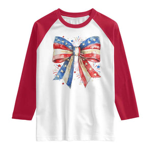 Coquette 4th Of July Raglan Shirt USA Bow American Flag Red White and Blue TS10 White Red Print Your Wear