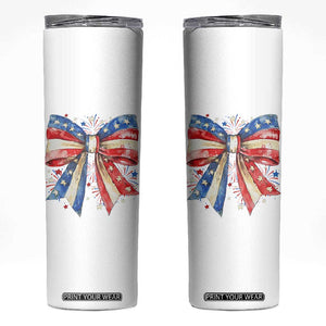 Coquette 4th Of July Skinny Tumbler USA Bow American Flag Red White and Blue TS10 White Print Your Wear