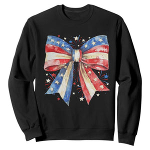Coquette 4th Of July Sweatshirt USA Bow American Flag Red White and Blue TS10 Black Print Your Wear