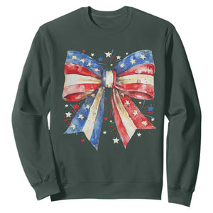 Coquette 4th Of July Sweatshirt USA Bow American Flag Red White and Blue TS10 Dark Forest Green Print Your Wear