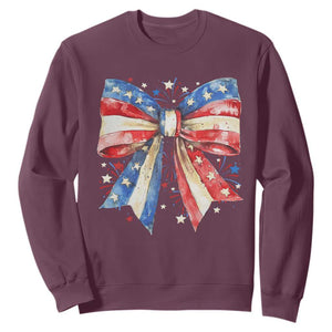Coquette 4th Of July Sweatshirt USA Bow American Flag Red White and Blue TS10 Maroon Print Your Wear
