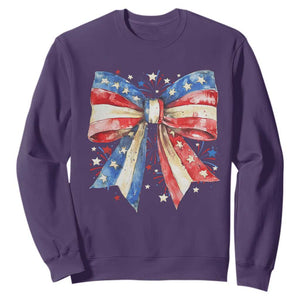 Coquette 4th Of July Sweatshirt USA Bow American Flag Red White and Blue TS10 Purple Print Your Wear