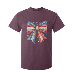 Coquette 4th Of July T Shirt For Kid USA Bow American Flag Red White and Blue TS10 Maroon Print Your Wear