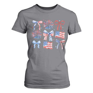 Coquette 4th Of July T Shirt For Women Patriotic Bow American Flag TS10 Charcoal Print Your Wear