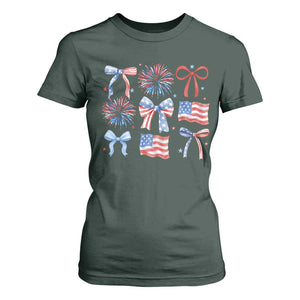 Coquette 4th Of July T Shirt For Women Patriotic Bow American Flag TS10 Dark Forest Green Print Your Wear