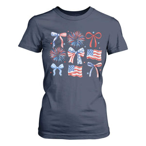Coquette 4th Of July T Shirt For Women Patriotic Bow American Flag TS10 Navy Print Your Wear