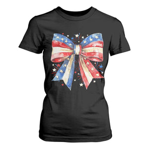 Coquette 4th Of July T Shirt For Women USA Bow American Flag Red White and Blue TS10 Black Print Your Wear