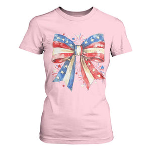 Coquette 4th Of July T Shirt For Women USA Bow American Flag Red White and Blue TS10 Light Pink Print Your Wear