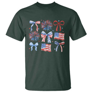 Coquette 4th Of July T Shirt Patriotic Bow American Flag TS10 Dark Forest Green Print Your Wear