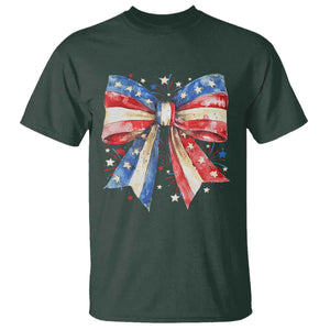 Coquette 4th Of July T Shirt USA Bow American Flag Red White and Blue TS10 Dark Forest Green Print Your Wear