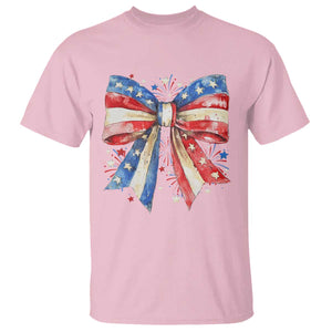 Coquette 4th Of July T Shirt USA Bow American Flag Red White and Blue TS10 Light Pink Print Your Wear